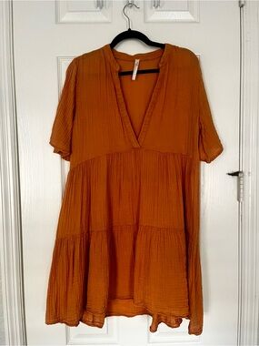 Anthropologie Rust-Toned V-Neck Tiered Mini Dress